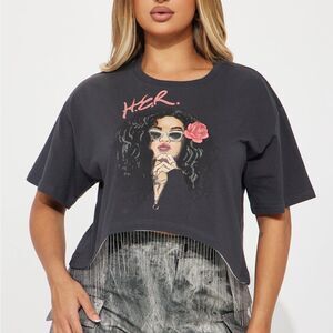 H.E.R. Fashion Nova Fringe Graphic Tee Black Size S R&B Hip Hop T Shirt